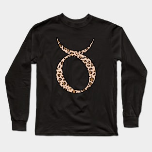 Taurus Zodiac Horoscope Symbol in Leopard Print Long Sleeve T-Shirt